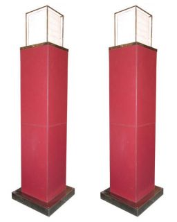Pair Jean Berenger de Nattes Red Leather Floor Lamps