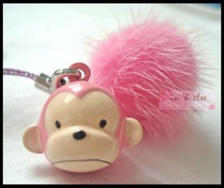 Pink Monkey Tuft Bell Mobile Cell Phone Charm Strap 6