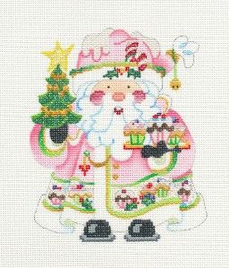Strictly Christmas Cupcake Santa with Tree Handpainted HP Needlepoint 