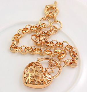 18K Gold Filled Heart Padlock Belcher Bracelet BL 004
