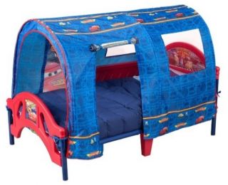   McQueen Toddler Bed Frame Boys Red Blue Kids Size 2 Safety Rails Tent