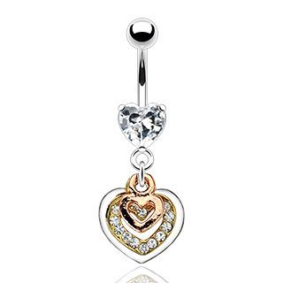   CZ Hearts Belly Ring Dangle Navel B377 Button Piercing Jewelry