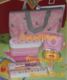 JAPANESE BENTO BOX STRAWBERRY FORK CHOPSTICKS THERMAL BAG LUNCH CUPS 