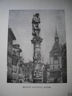 Berne Swit Bagpipe FTN Clock Tower 1901 Antique Print