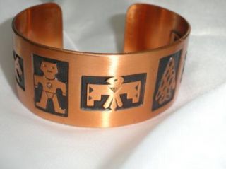 Vtg Bell Trading Post Solid Copper Cuff Bracelet Tribal Symbols 