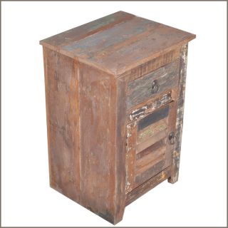   Reclaimed Wood Distressed Bedside End Table Nightstand Storage Cabinet