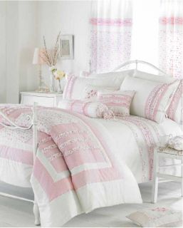   Pink Ruffle Bedding Duvet Cover or Bedspread Quilt or Curtains