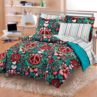   Heart Flower Retro Xltwin Twin Bed in A Bag Teen Girls Bedding