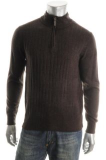 Geoffrey Beene New Brown Ribbed Long Sleeve Mock Neck 1 2 Zip Sweater 