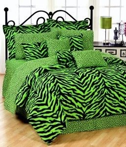 Zebra Green 8PC Queen Bed in A Bag Comforter Set Animal