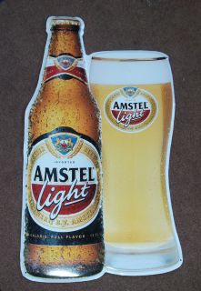 AMSTEL LIGHT METAL / TIN BEER SIGN  BEER BOTTLE AND FULL GLASS  APPROX 