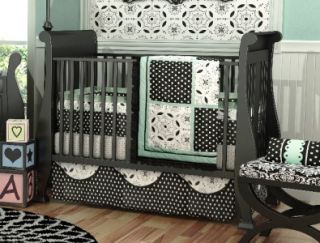   Value 10pc Black White Blue Girl Crib Nursery Bedding Turquoise