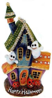 Haunted House Halloween Bejeweled Jeweled Trinket Box