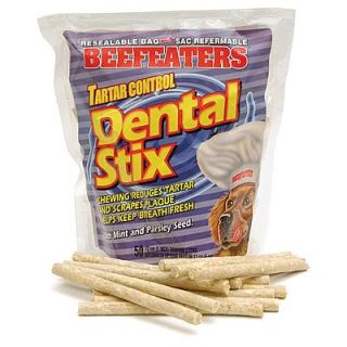 100 of 5 Beefeaters Molded Tartar Control Rawhide Dental Sticks Dog 