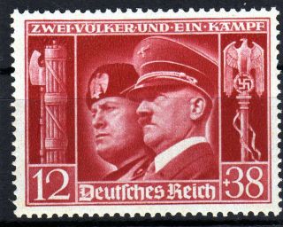 German Nazi Rare stamp Benito Mussolini Adolf Hitler Eagle Swastika 12 
