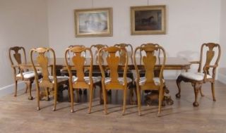   Walnut Dining Table & 10 Queen Anne Chairs Dining Set Furniture