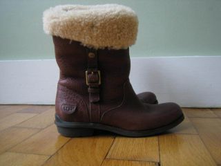 BROWN LEATHER BELLVUE UGG BOOTS SHEEP SKIN LINING SIZE UK 4 5 EU 37 IN 
