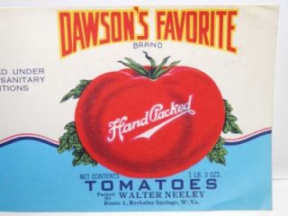   10 Vintage Dawsons Favorite Brand Tomatoes Labels Berkeley Springs WV