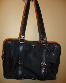 Rare Authentic Prada Satchel Handbag Purse Black Nylon Leather Trim 