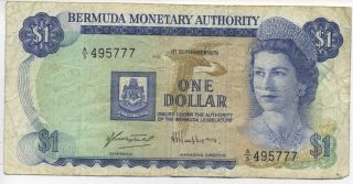 Up for bid is this bermuda monetary authority One Dollar Note. It has 