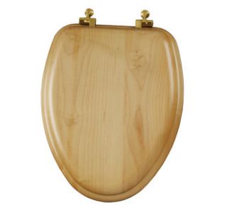 Bemis 19601BR418 Maple Oak Elongated Toilet Seat with Brass Hinges 
