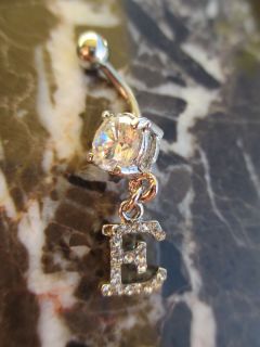   Shipper Beautiful Initial E Dangle with Clear CZ Navel Belly Ring Name