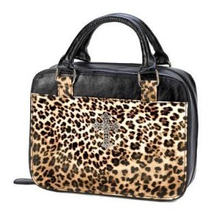 LEOPARD PRINT BIBLE COVER TOTE CASE Faux leather Rhinestones 