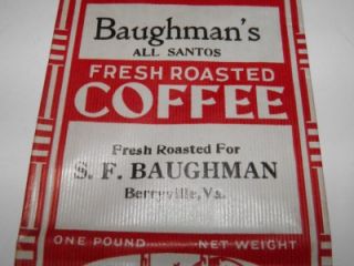 Baughmans Berryville VA Vintage Collectible Advertisment Coffee Bag 1 