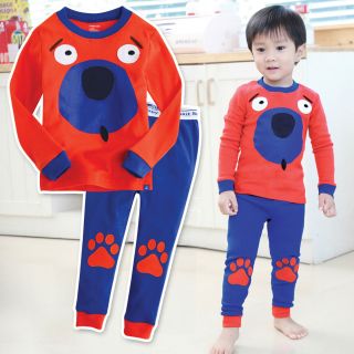   Toddler Kid Boy in Door Sleepwear Pajama Set  Orange Big Dog 