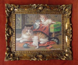 Big Happy Family Cats Art 23x27 Framed Painting 4L3