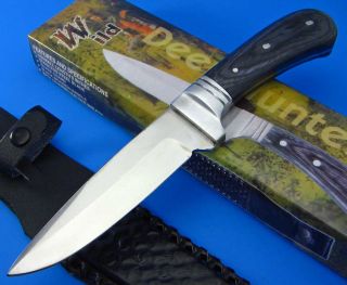 Wild Deer Hunter 9 Fixed Blade Knife Black Wood Handle with Sheath 