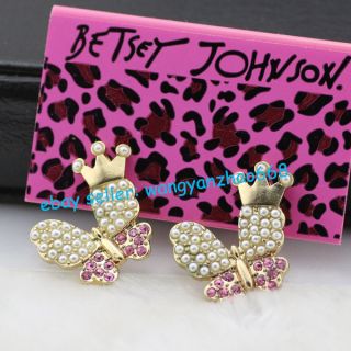 Betsey Johnson Pearls Crystals Inlay Metal Butterfly Ear Studs Animal 