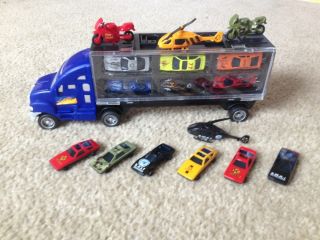 Hot New Toy Truck Big Rig Car Carrier Semi 18 Vehicles Die Cast Wheels 