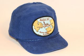 Vintage 80s BERING AIR Airline Patch Corduroy Snapback hat Cap NOME 