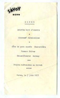 hotel savoy dinner menu bern switzerland 1957 a single page dinner 
