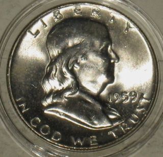 1959 D Silver Ben Franklin Half Dollar Choice BU FBL H157