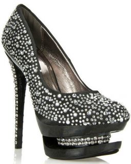 Womens Shoes High Heels Studded Rhinestone Platform Pumps Gold Silver 