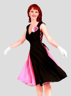 BETTIE PAGE Side Effect Black Pink Side Corset Lace Full Circle Skirt 