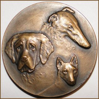 Antique Dog Medal St Bernard Borzoi Shepherd Sheepdog Belgium by Fisch 