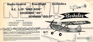 Vintage L 19 Bird Dog Large Berkeley RC Model Kit Plan