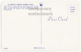 ST JOSEPH & BENTON HARBOR MI AERIAL VIEW  c1960s old postcard~MI 
