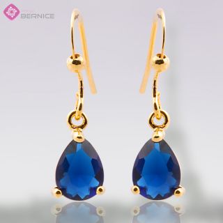 Blue Sapphire Yellow Gold GP Earings Dangle Earrings