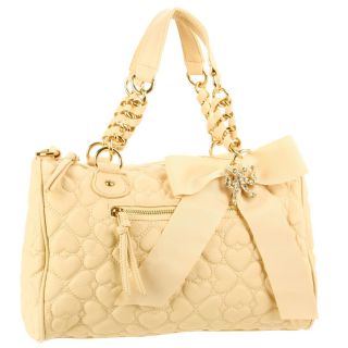 Betsey Johnson Ivory Quilted Love Satchel Bag