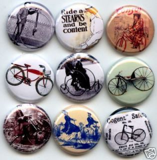 BICYCLES BIKES Vintage Antique Cycles Bike Bicycle 9 PINS BUTTONS 