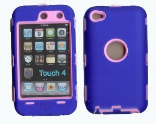Best Protection Case Cover for iPod Touch 4 Deep Blue Pink Free Stylus 