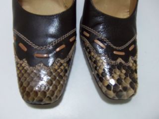 Bettye Muller Python Snakeskin Brown Leather Heel Pump Shoes 7 5 $350 