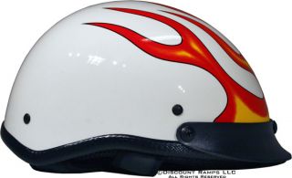 Dot White Red Flame Half Beanie Motorcycle Helmet XL