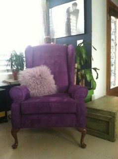 vintage purple wingback chair sofa velvet comfy and cute time