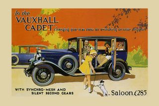 Girl Yellow Dress Dog Vauxhall Cadet Antique Car Vintage Poster Repro 