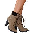   Boots Inspired Suede Lace Up Sweater Trim Ankle Booties Light Taupe